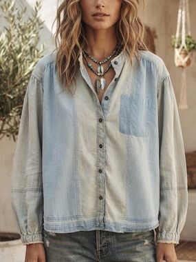 NWT Free People We The Free Set Sail Denim Top Size S
